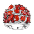 Mexican Cherry Fire Opal, Moissanite Art Deco Ring in Rhodium Over Sterling Silver (Size 10.0) 4.50 ctw - Sticky add to cart bar