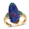 Luxoro 14K Yellow Gold AAA Boulder Opal Doublet, Boyaca Colombian Emerald, White Diamond (I2) (0.16 cts) Glacier Reflection Ring (Size 6.0) 4.90 ctw - Sticky add to cart bar