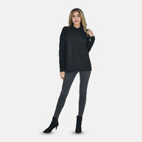 TAMSY Black Traditional Roll Neck Fisherman Sweater - L