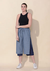 TAMSY Blue 100% Cotton Wide Leg Trouser with Lining -L