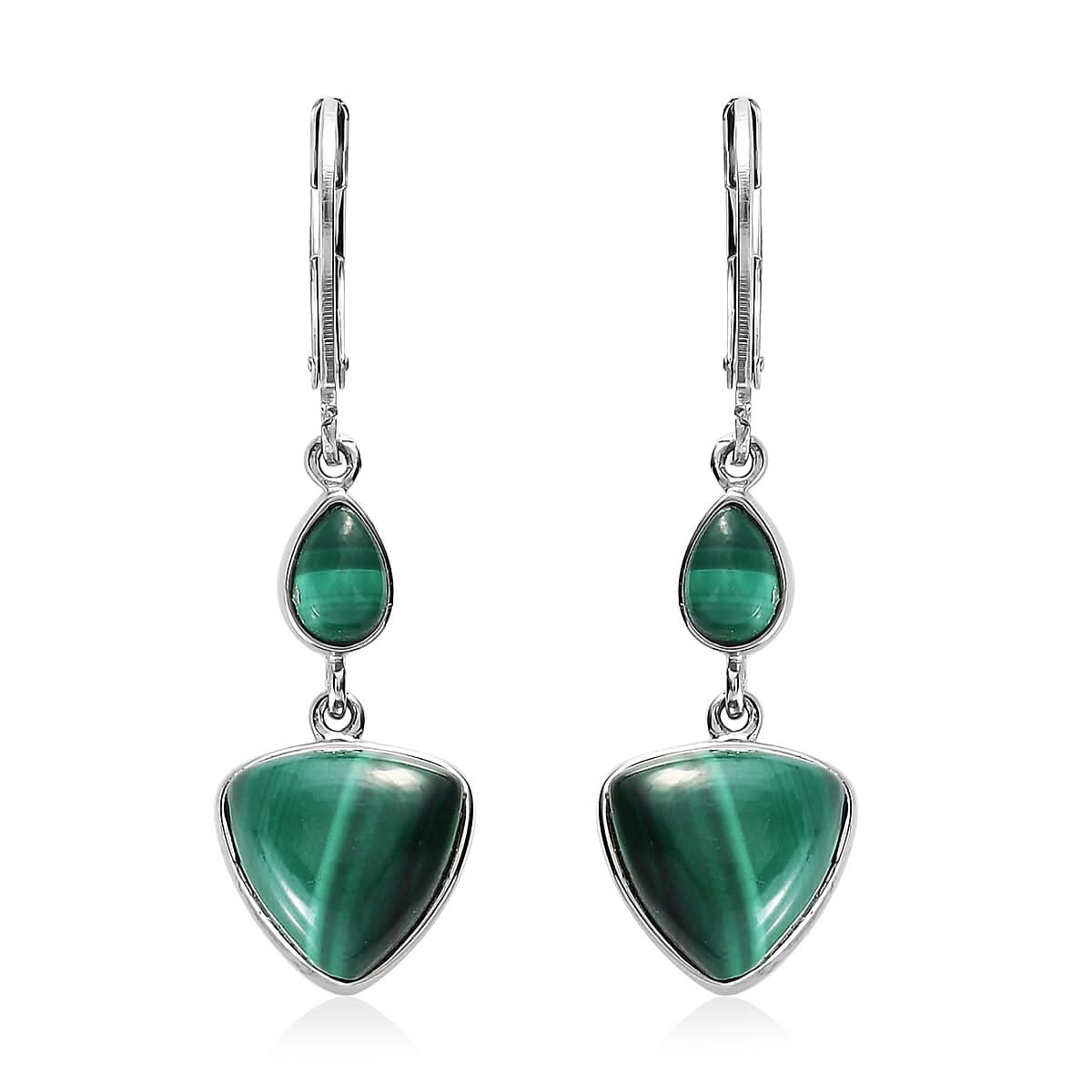 African Malachite Fancy Earrings in Platinum Over Copper 13.60 ctw