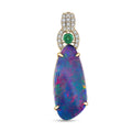 Luxoro AAA Boulder Opal Doublet and Boyaca Colombian Emerald, White Diamond I2 4.70 ctw Glacier Reflection Pendant without Chain in 14K Yellow Gold - Sticky add to cart bar