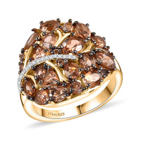 Jenipapo Andalusite, Moissanite Ring in 18K Vermeil YG Over Sterling Silver (Size 10.0) 3.15 ctw