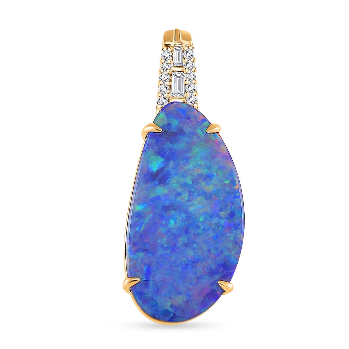 Luxoro AAA Boulder Opal Doublet and G-H I2 Diamond 6.00 ctw Pendant in 14K Yellow Gold