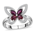 Anthill Garnet, White Zircon Butterfly Ring in Rhodium Over Sterling Silver (Size 6.0) 1.00 ctw - Sticky add to cart bar