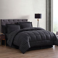 The Nesting Company Maple Dobby Black Stripe 8pcs Bed Comforter Set in a Bag - Queen