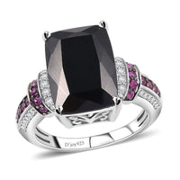 California Black Jade, Multi Gemstone Ring in Rhodium Over Sterling Silver (Size 10.0) 7.85 ctw