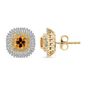 Certified & Appraised Luxoro AAA Songea Sapphire, I2 White and Yellow Diamond 2.45 ctw Double Halo Stud Earrings in 14K Yellow Gold - Sticky add to cart bar