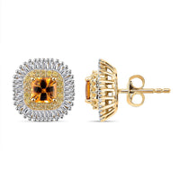 Certified & Appraised Luxoro AAA Songea Sapphire, I2 White and Yellow Diamond 2.45 ctw Double Halo Stud Earrings in 14K Yellow Gold