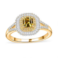 Doorbuster Certified & Appraised Luxoro 14K Yellow Gold AAA Madagascar Yellow Sapphire, White and Yellow Diamond (I2) (0.62 cts) Double Halo Ring (Size 6.0) (Del. in 7-10 Days) 1.31 ctw