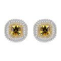 Certified & Appraised Luxoro AAA Madagascar Yellow Sapphire, I2 White and Yellow Diamond 2.75 ctw Double Halo Stud Earrings in 14K Yellow Gold - Sticky add to cart bar