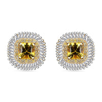 Certified & Appraised Luxoro AAA Madagascar Yellow Sapphire, I2 White and Yellow Diamond 2.75 ctw Double Halo Stud Earrings in 14K Yellow Gold