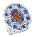 Premium Nebula Quartz Doublet, Multi Gemstone Ring in Rhodium Over Sterling Silver (Size 10.0) 11.75 ctw - Sticky add to cart bar