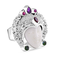 Sajen Silver Carved Bone, Multi Gemstone Ring in Sterling Silver (Size 10.0) 1.65 ctw