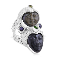 Sajen Silver Rainbow and Golden Obsidian, Multi Gemstone Ring in Sterling Silver (Size 9.0) 12.80 ctw