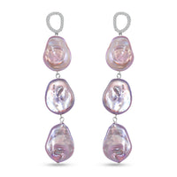 Multi Keshi Pearl and White Zircon 1.00 ctw Earrings in Rhodium Over Sterling Silver