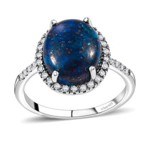 Premium Table Mountain Shadowkite and White Zircon 5.60 ctw Halo Ring in Rhodium Over Sterling Silver