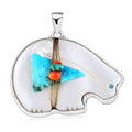 Sajen Silver Mother Of Pearl and Multi Gemstone Bear Pendant without Chain in Sterling Silver - Sticky add to cart bar