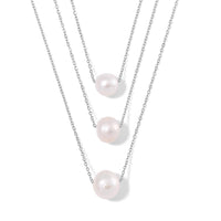 White Edison Pearl 3-Row Layered Necklace (18-20 Inches) in Stainless Steel