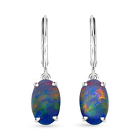AAA Boulder Opal Doublet 3.60 ctw Lever Back Earrings in Rhodium Over Sterling Silver