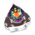 Nebula Quartz Doublet, Multi Gemstone Celestial Ring in Rhodium Over Sterling Silver (Size 10.0) 9.80 ctw - Sticky add to cart bar
