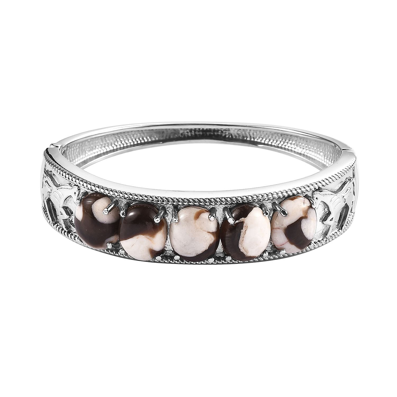 Peanut Wood Jasper Bangle Bracelet in Stainless Steel (7.25 In) 20.90 ctw