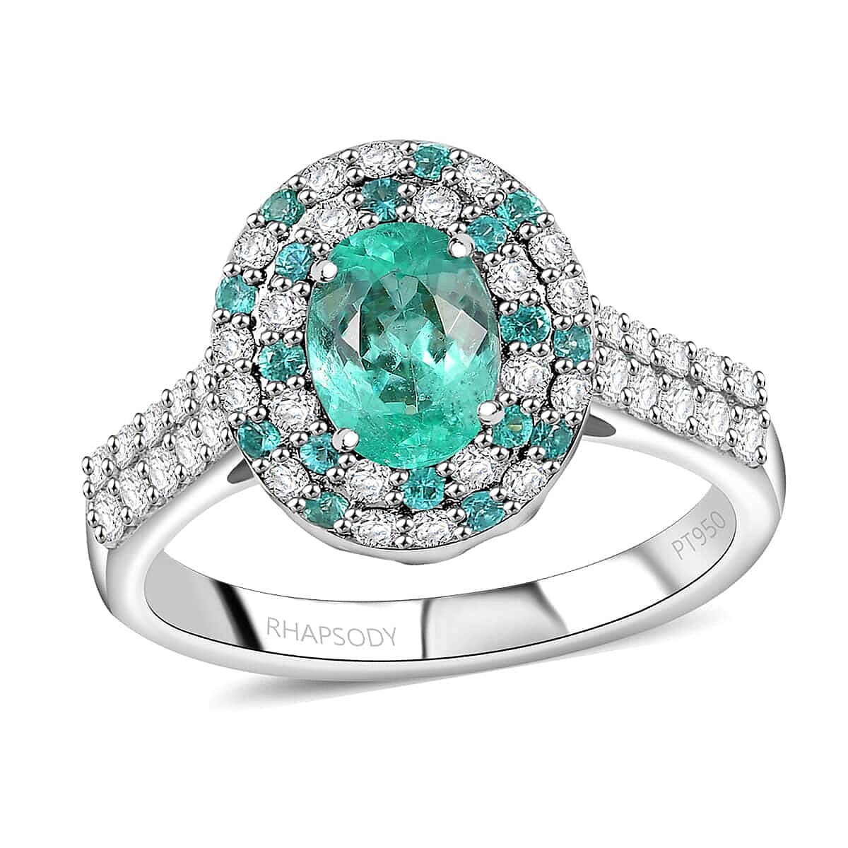 Doorbuster Certified & Appraised Rhapsody 950 Platinum AAAA Paraiba Tourmaline, Diamond (E-F, VS) Ring (Size 10.0) (8.10 g) 2.17 ctw