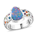 AAA Boulder Opal Doublet and Multi Gemstone 2.85 ctw Celestial Ring in Rhodium Over Sterling Silver - Sticky add to cart bar