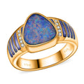 AAA Boulder Opal Doublet, Moissanite Men's Ring in 18K Vermeil YG Over Sterling Silver (Size 10.0) 2.65 ctw - Sticky add to cart bar