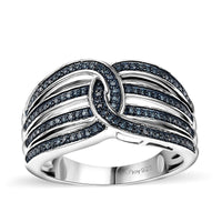 Blue Diamond 0.33 ctw Interlocking Ring in Rhodium Over Sterling Silver (Size 10.0)