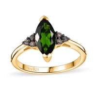 Chrome Diopside and Natural Champagne Diamond 1.90 ctw Ring in 18K Vermeil Yellow Gold Over Sterling Silver (Del. in 8-10 Days)