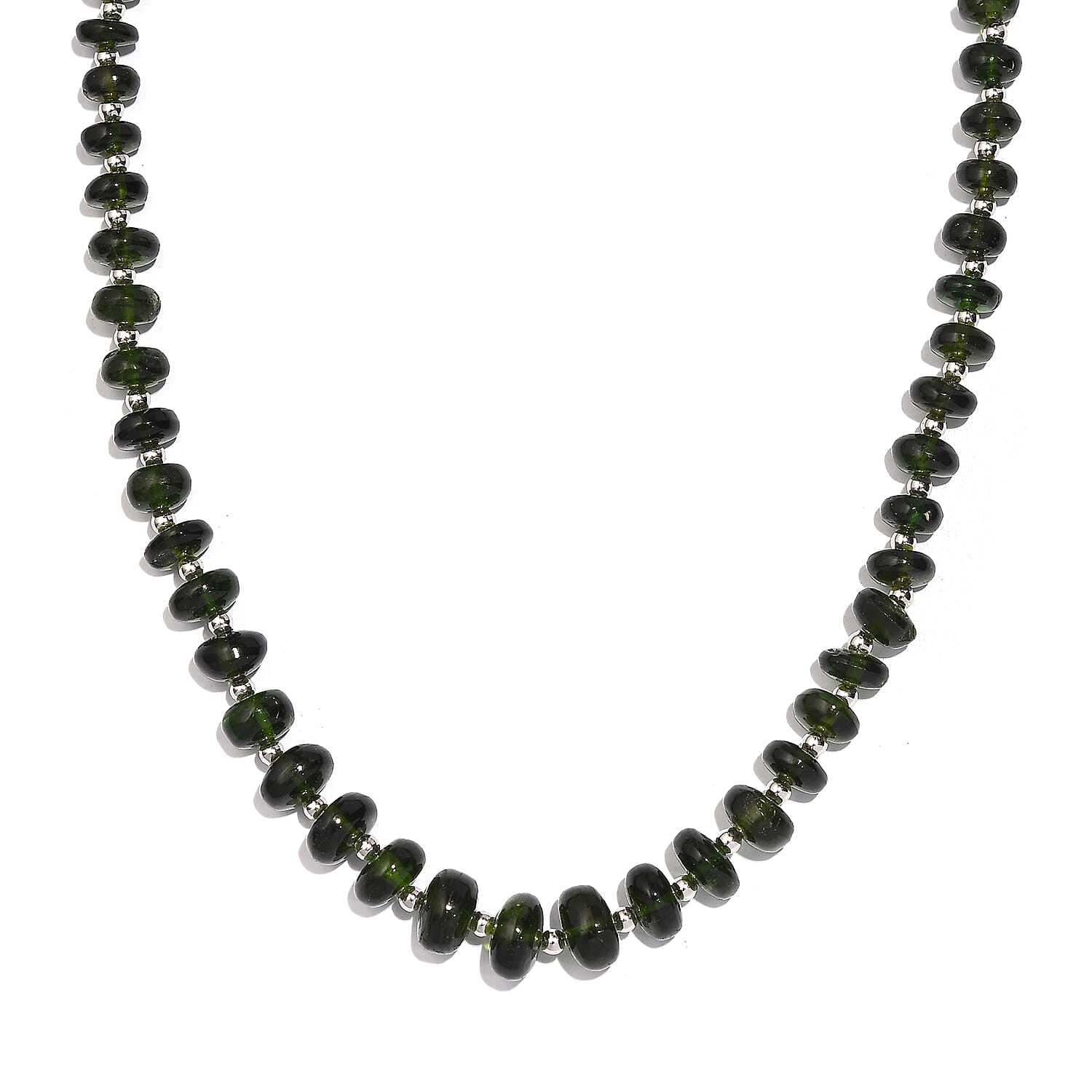 Chrome Diopside Beaded 54.10 ctw Necklace 18 Inches in Rhodium Over Sterling Silver