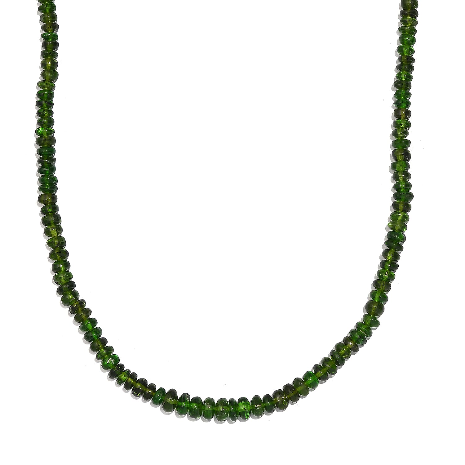 Chrome Diopside Beaded 61.50 ctw Necklace 18 Inches in Rhodium Over Sterling Silver