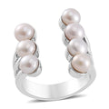White Freshwater Pearl Open Band Ring in Silvertone (Size 10.0) - Sticky add to cart bar