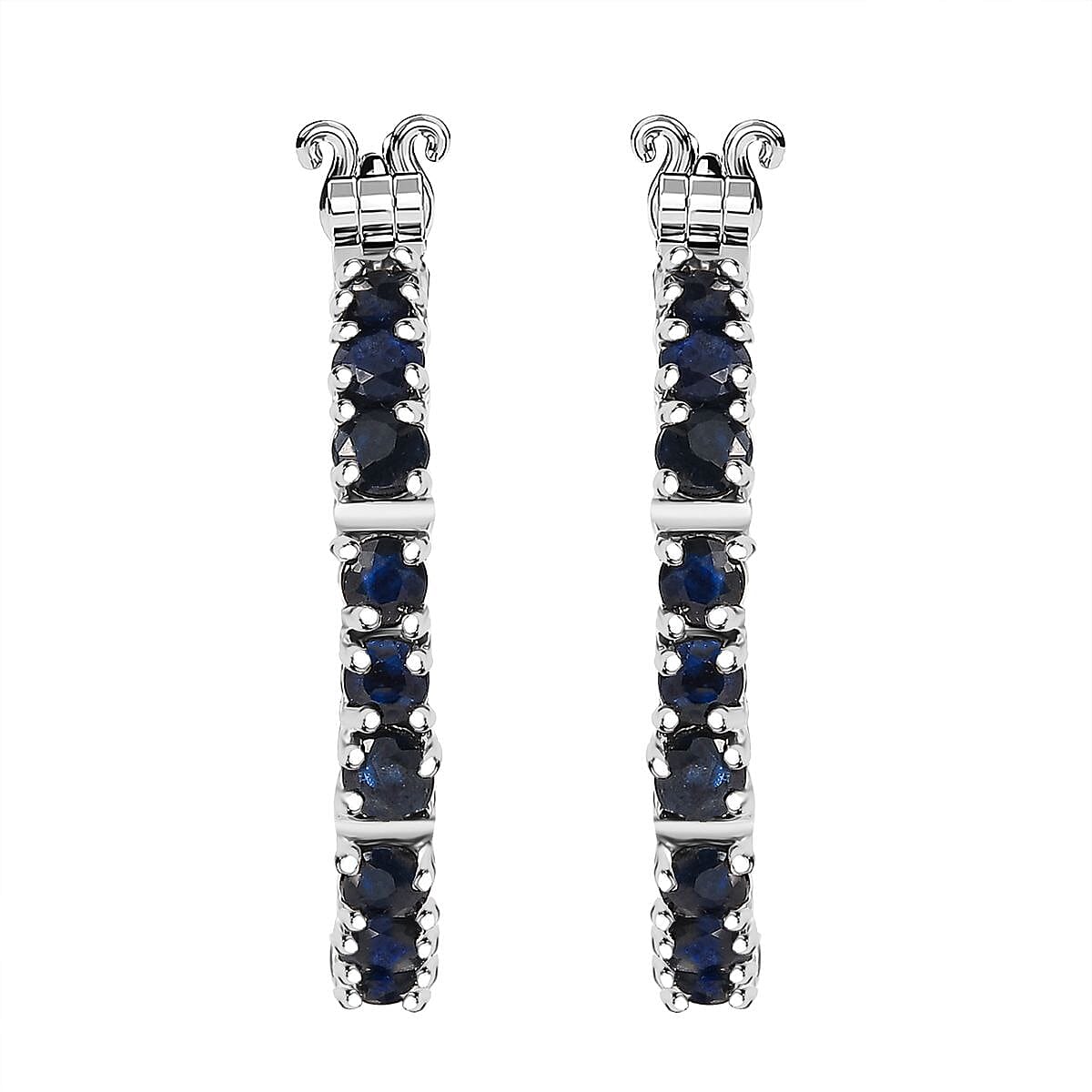 Doorbuster Karis Blue Sapphire Hoop Earrings in Platinum Bond 2.85 ctw