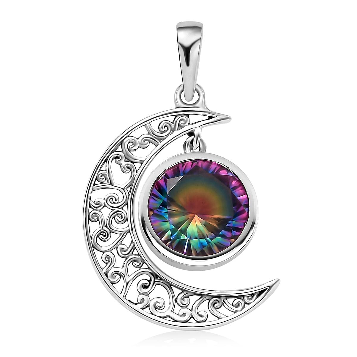 D'Joy Artisan Crafted Nebula Quartz Doublet 4.85 ctw Moon Pendant in Black Oxidized Sterling Silver