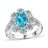 Premium Betroka Blue Apatite and Multi Gemstone 2.10 ctw Ring in Rhodium Over Sterling Silver (Size 10.0)