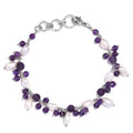 African Amethyst and White Freshwater Pearl 27.75 ctw Bracelet in Stainless Stee (7.25 In) - Sticky add to cart bar