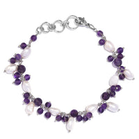 African Amethyst and White Freshwater Pearl 27.75 ctw Bracelet in Stainless Stee (7.25 In)