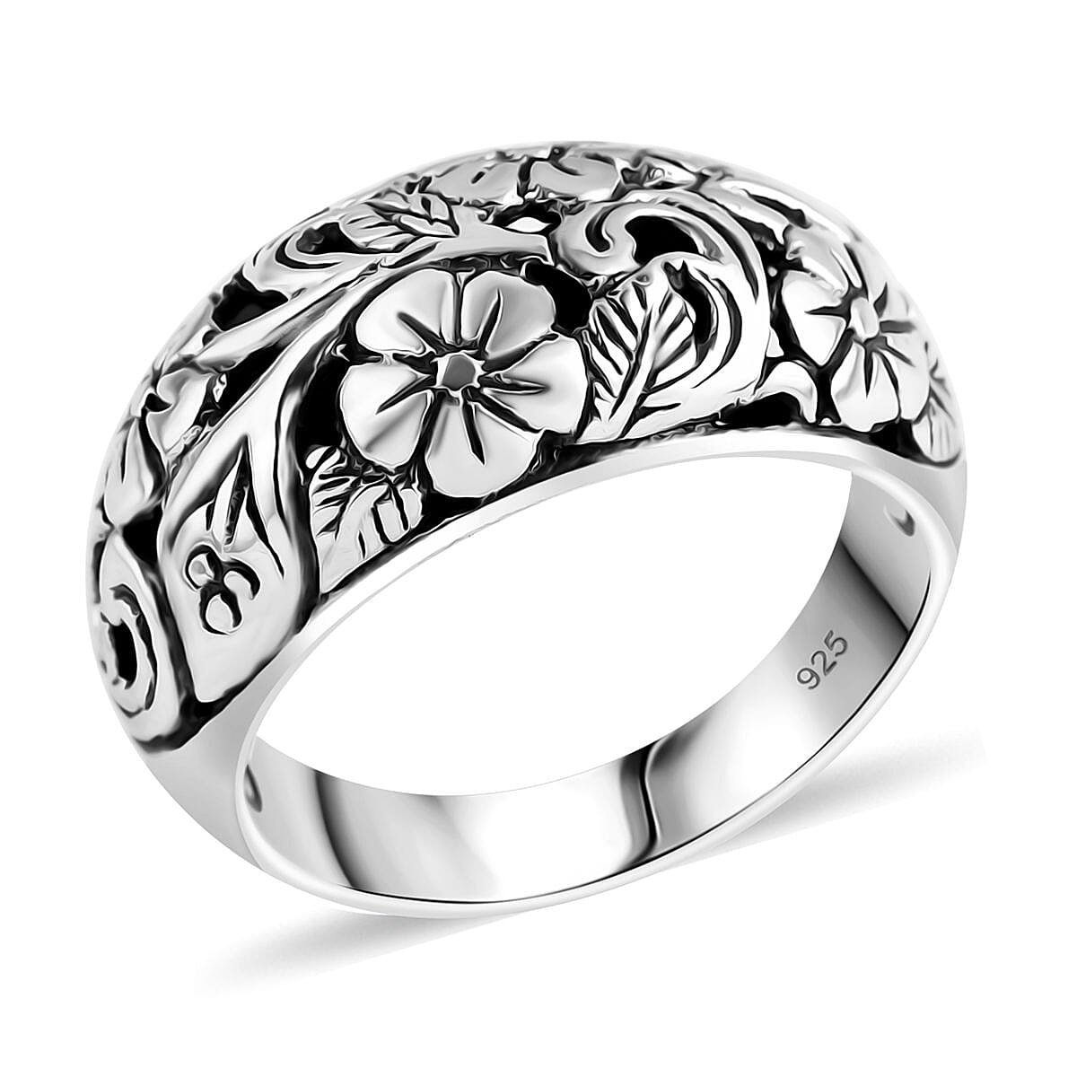 Bali Legacy Sterling Silver Frangipani Flower Ring (Size 8.0) 5.15 Grams
