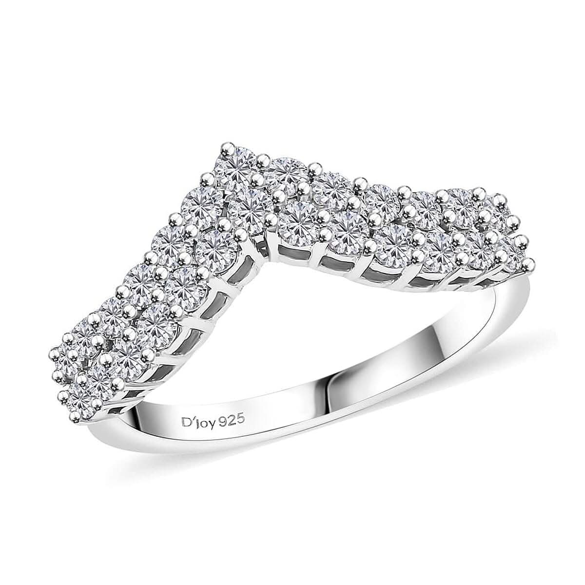 Luxuriant Lab Grown Diamond (G-H, SI) Chevron Ring in Rhodium Over Sterling Silver (Size 7.0) 0.65 ctw