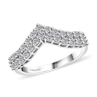 Luxuriant Lab Grown Diamond (G-H, SI) Chevron Ring in Rhodium Over Sterling Silver (Size 7.0) 0.65 ctw