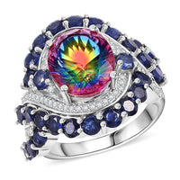 Premium Nebula Quartz Doublet, Multi Gemstone Ring in Rhodium Over Sterling Silver (Size 10.0) 10.20 ctw