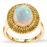Epic Deal Premium Ethiopian Welo Opal, Yellow Diamond (IR) Ring in 18K Vermeil YG Over Sterling Silver (Size 7.0) 2.90 ctw