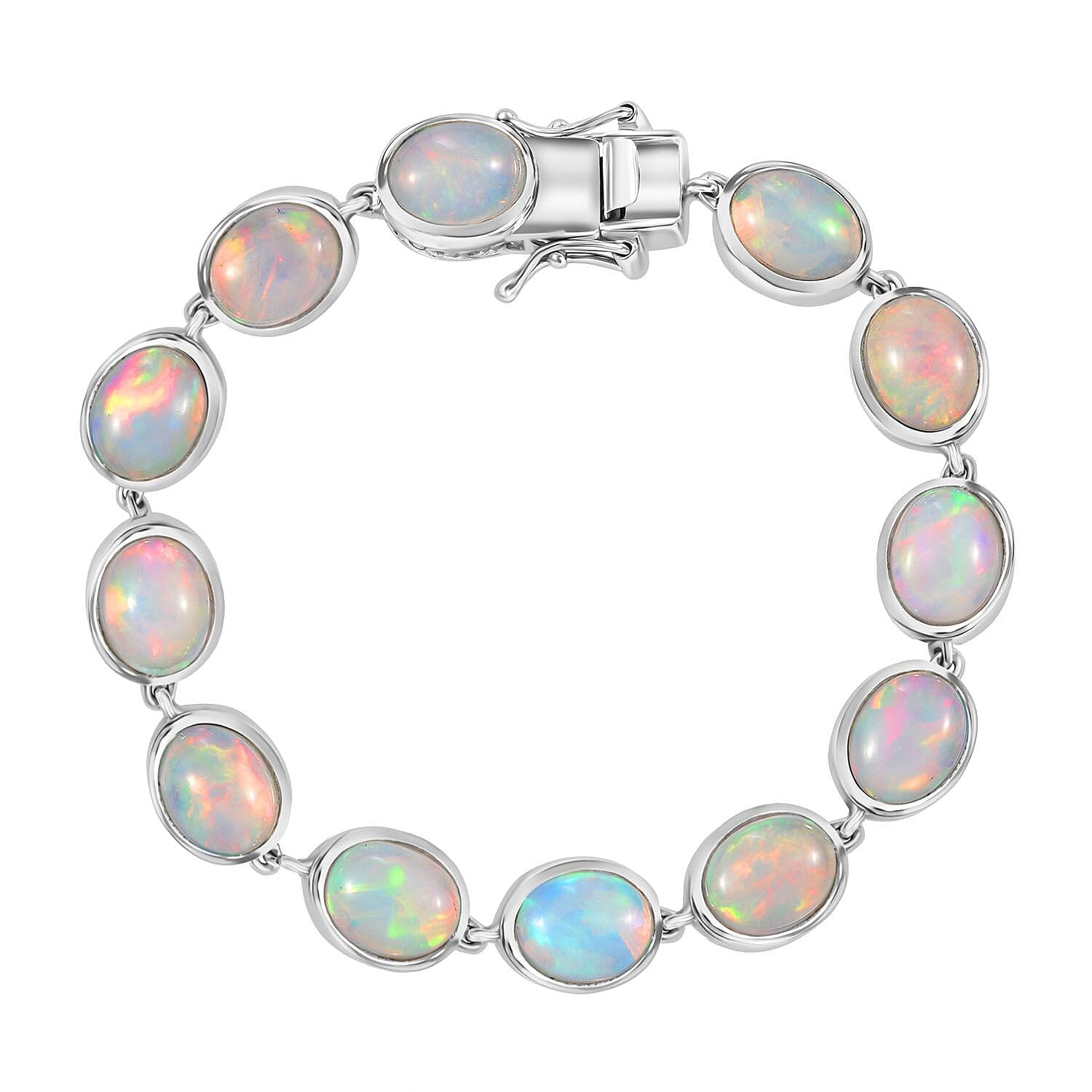 Premium Ethiopian Welo Opal 13.40 ctw Tennis Bracelet in Rhodium Over Sterling Silv (6.50 In)