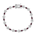 Premium Anthill Garnet and Moissanite 4.80 ctw Flower Bracelet in Rhodium Over Sterling Silver (6.50 In) - Sticky add to cart bar