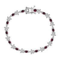 Premium Anthill Garnet and Moissanite 4.80 ctw Flower Bracelet in Rhodium Over Sterling Silver (6.50 In)