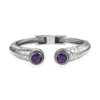 Premium African Amethyst Bangle Bracelet in Stainless Steel (6.50 In) 6.70 ctw