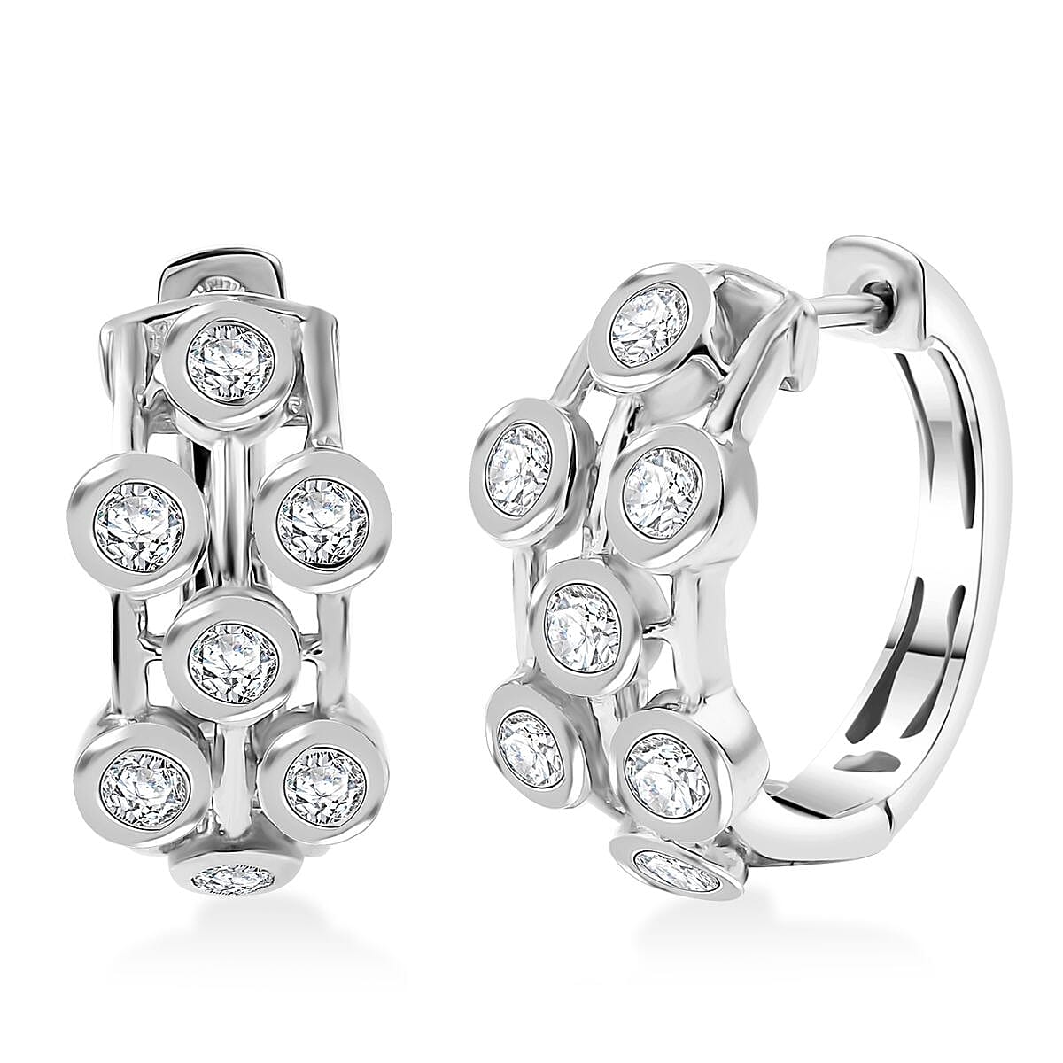 J Francis Embellished with Zirconia by Swarovski Hoop Earrings in Rhodium Over Sterling Silver 2.75 ctw