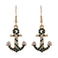 White and Green Austrian Crystal Anchor Earrings in Goldtone - Sticky add to cart bar